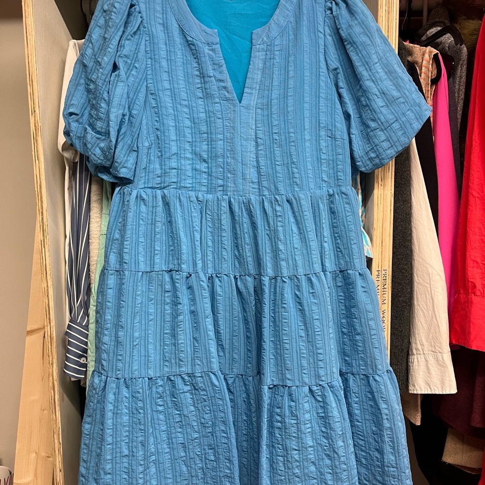 Joy Joy Blue Tiered Puff Sleeve Sundress